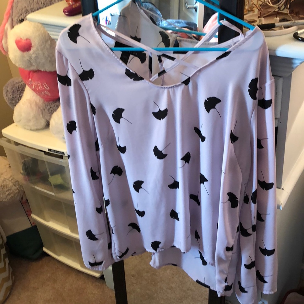 Lilac and black leaf blouse